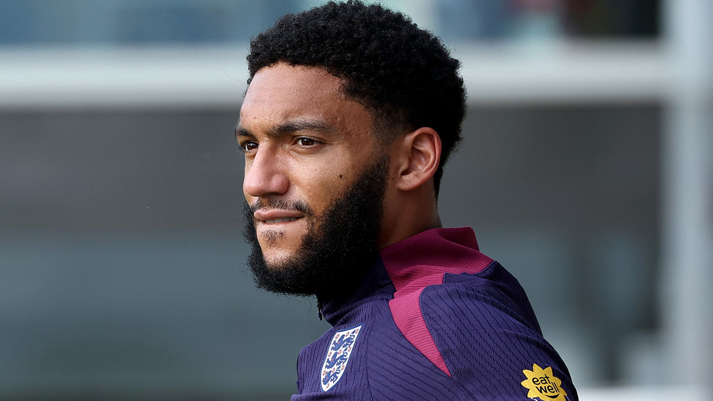 Joe Gomez of England looks on during a training session at St George's Park on March 19, 2024